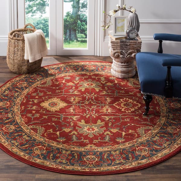 Mahal 5 ft. x 5 ft. Red/Navy Persian Round Rug