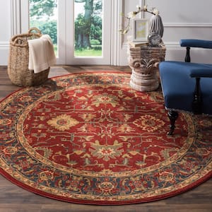 Mahal Red/Navy 7 ft. x 7 ft. Round Border Area Rug