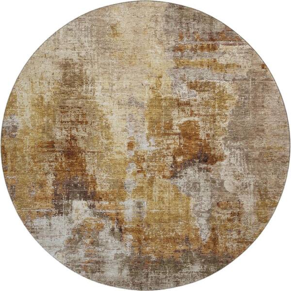 Mayfield Premium Machine Washable Abstract AMF2300 Walnut 8 ft. x 8 ft. Round Rug