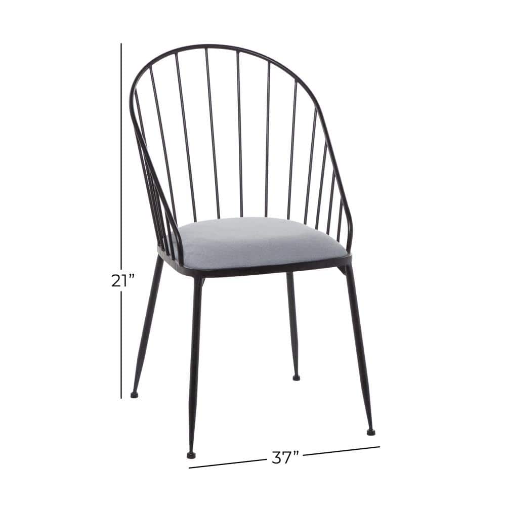 Elegant Black Metal High-Back Windsor Side Chair with Cushion