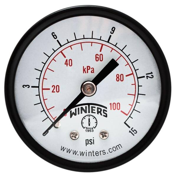 Winters Instruments PEM Series 2 in. Black Steel Case Brass Internals Pressure Gauge with 1/4 in. NPT CBM and Range of 0-15 psi/kPa