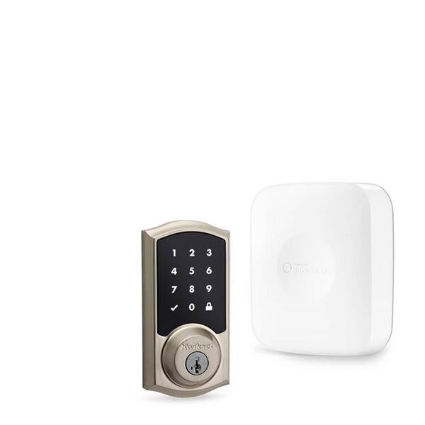 Samsung SmartThings Hub with Kwikset Satin Nickel Connected Touchscreen Deadbolt