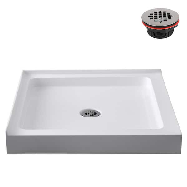 36 in. x 36 in. Corner Acrylic Shower Pan Base in Glossy White with Center Drain, Drain Included