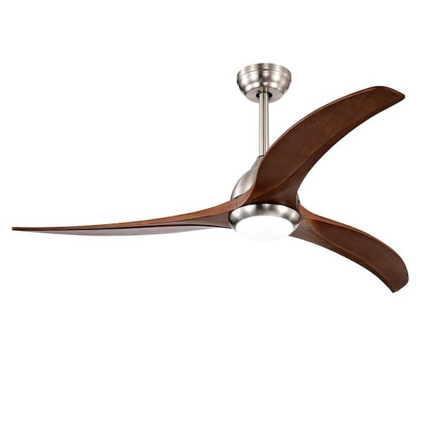 52 in. Brushed Nickel Indoor Outdoor Ceiling Fan with Reversible Red Walnut Blades, LED Light and Remote, Downrod Mount