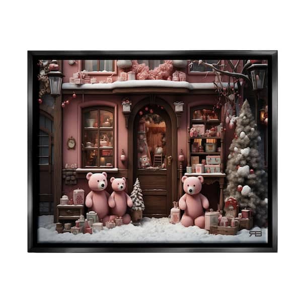 Stupell Industries Christmas Shop with Bears by RB 1 Piece Floater Frame Graphic Print Architecture Poster Art Print 21 in. x 17 in.