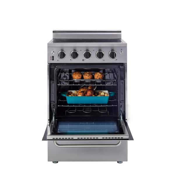 Prestige 24 in. 2.3 cu. ft. 4 Burner Element Electric Range with Convection Oven in Stainless Steel