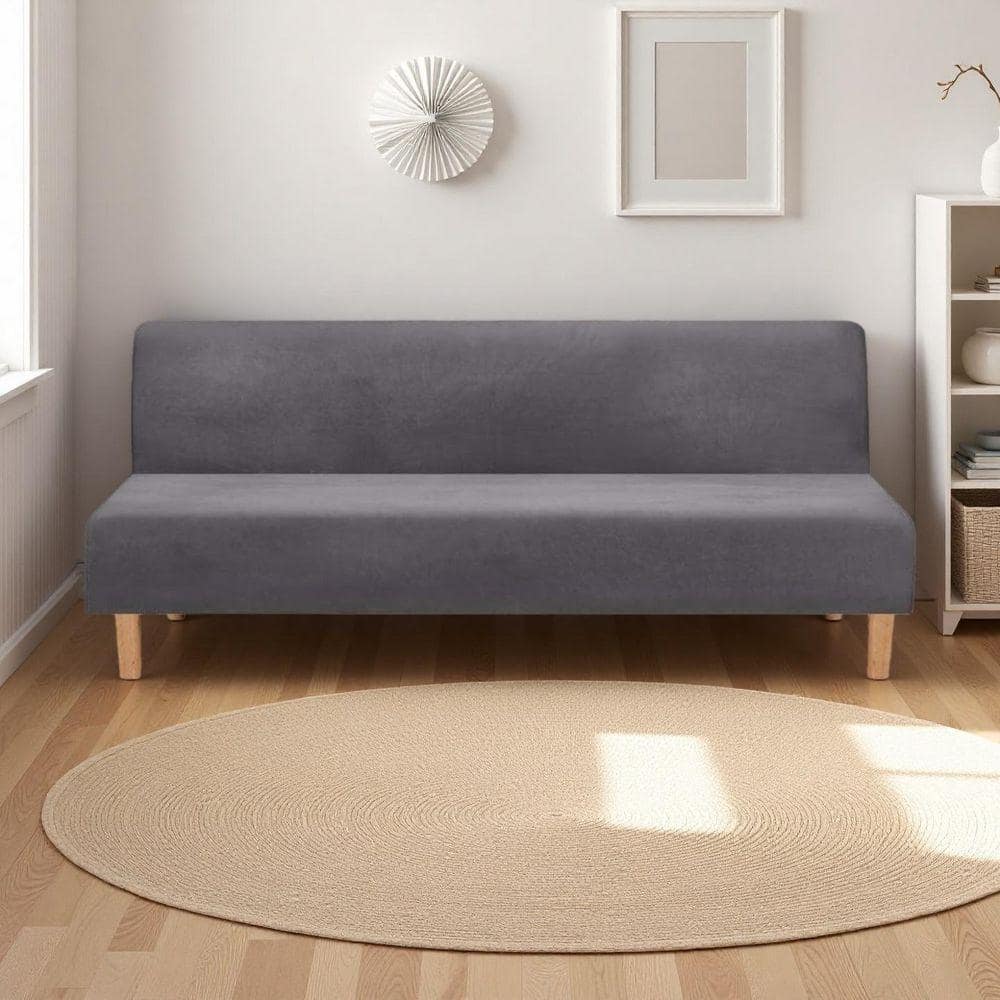 Angel Sar Gray Real Velvet Futon Slipcover, Armless Sofa Cover