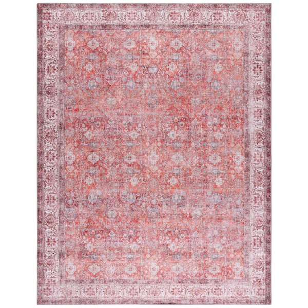 Vintage Serapi Red/Navy 8 ft. x 10 ft. Machine Washable Distressed Floral Border Area Rug