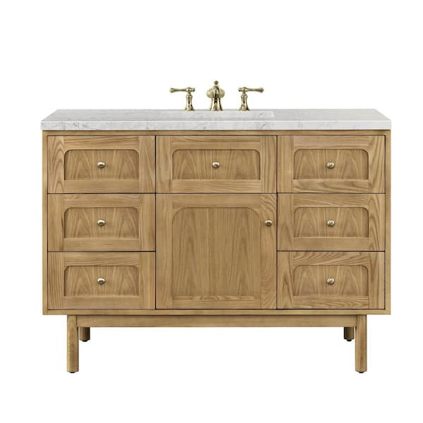James Martin Vanities Laurent 48.0 in. W x 23.5 in. D x 34.2 in. H Bathroom Vanity in Light Oak with Eternal Jasmine Pearl Quartz Top