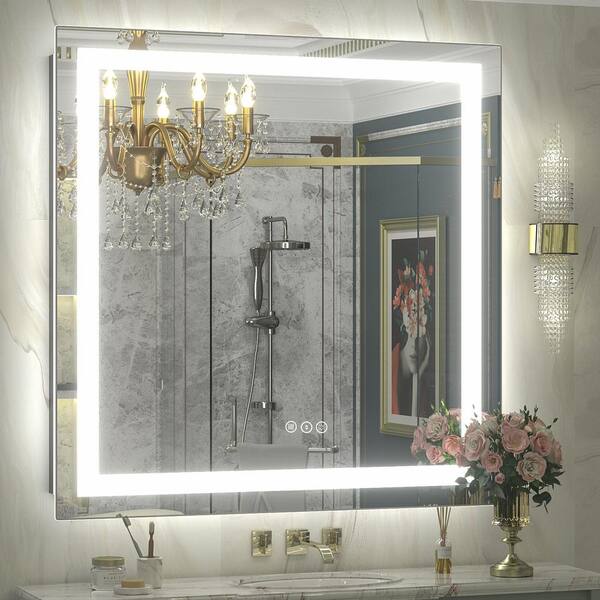Apmir 36 in. W x 36 in. H Square Frameless Double LED Lights Anti-Fog Wall Bathroom Vanity Mirror in Tempered Glass