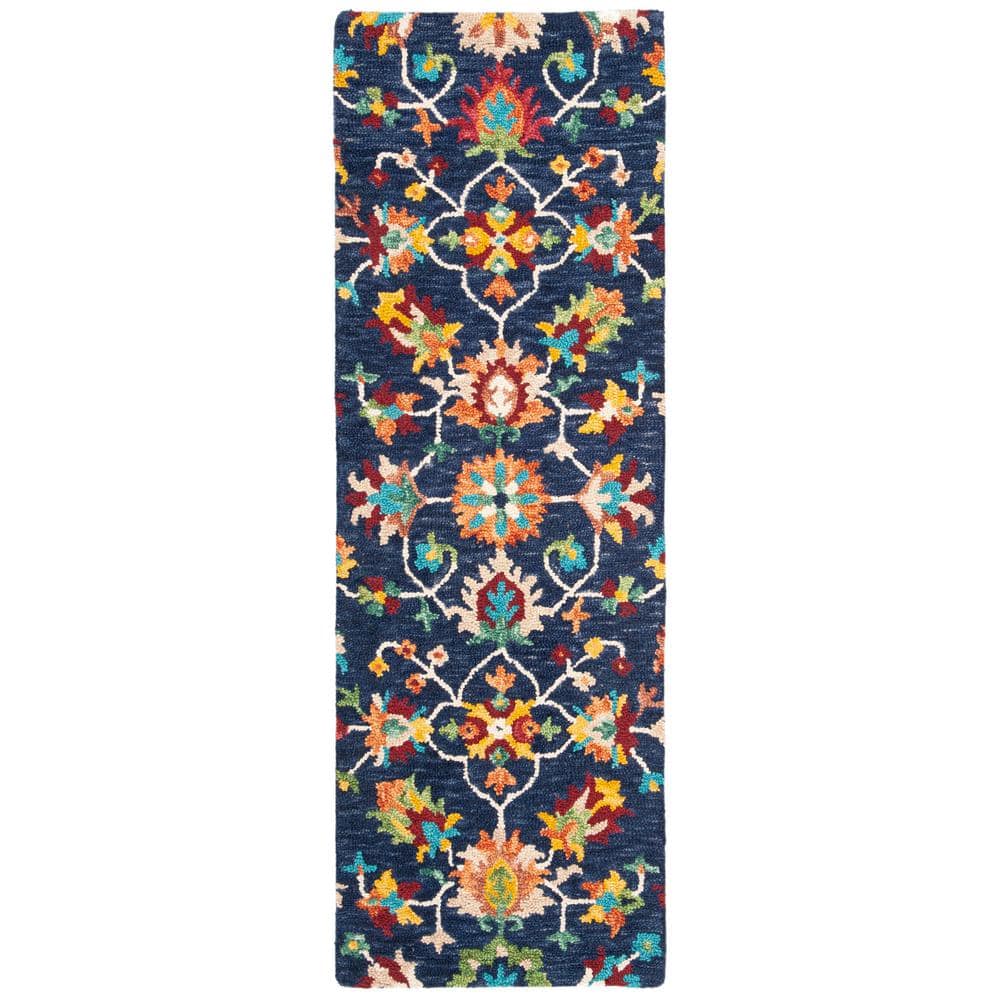 SAFAVIEH Aspen Navy/Red 2 ft. x 7 ft. Floral Runner Rug APN510N27