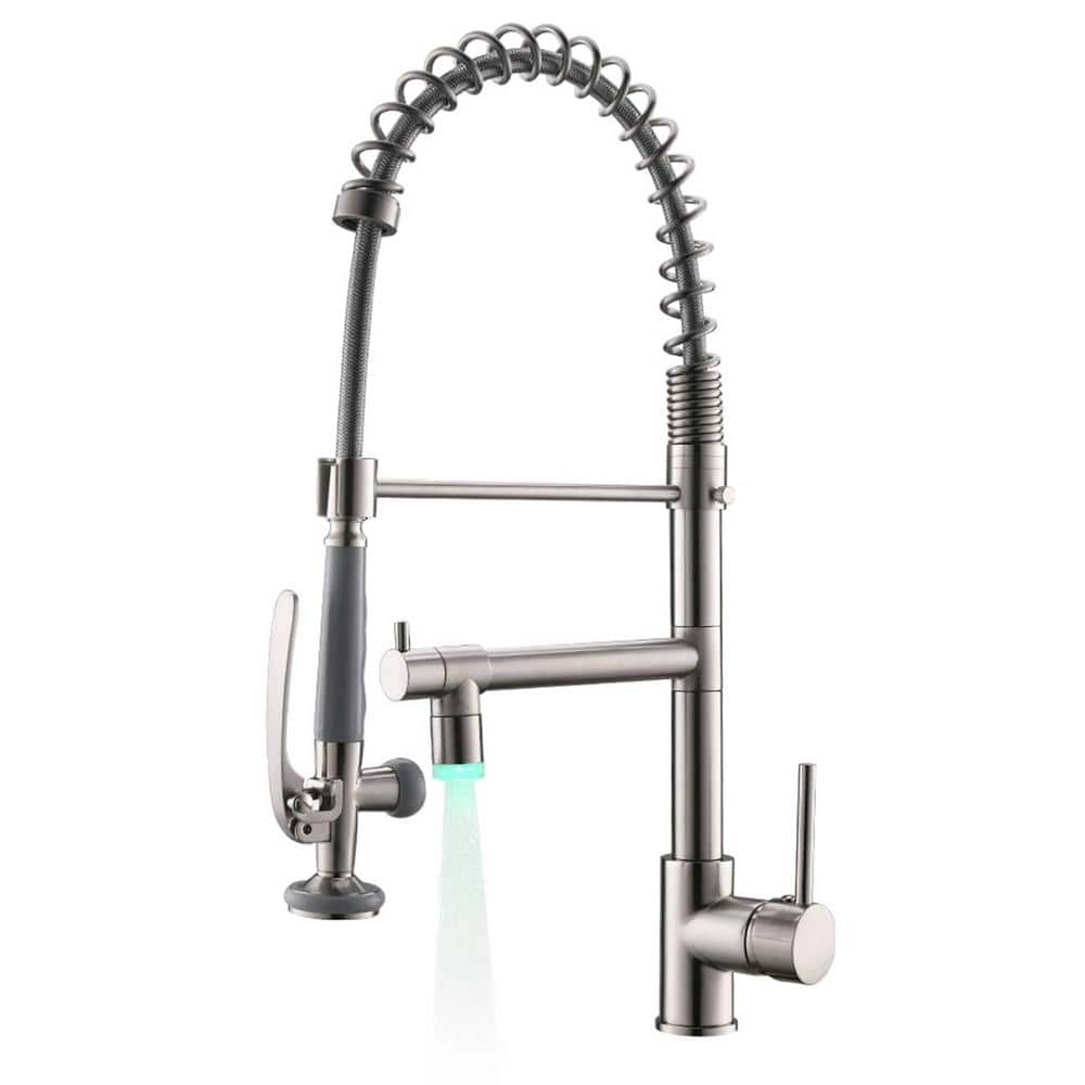 Single Handle LED Pull Down Sprayer Kitchen Faucet with Advanced Spray Commercial 1 Hole Kitchen Taps in Brushed Nickel -  AIMADI, KI-0085-BN