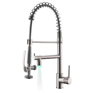 Single Handle LED Pull Down Sprayer Kitchen Faucet with Advanced Spray Commercial 1 Hole Kitchen Taps in Brushed Nickel