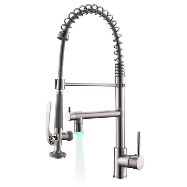 AIMADI Single Handle LED Pull Down Sprayer Kitchen Faucet with Advanced Spray Commercial 1 Hole Kitchen Taps in Brushed Nickel