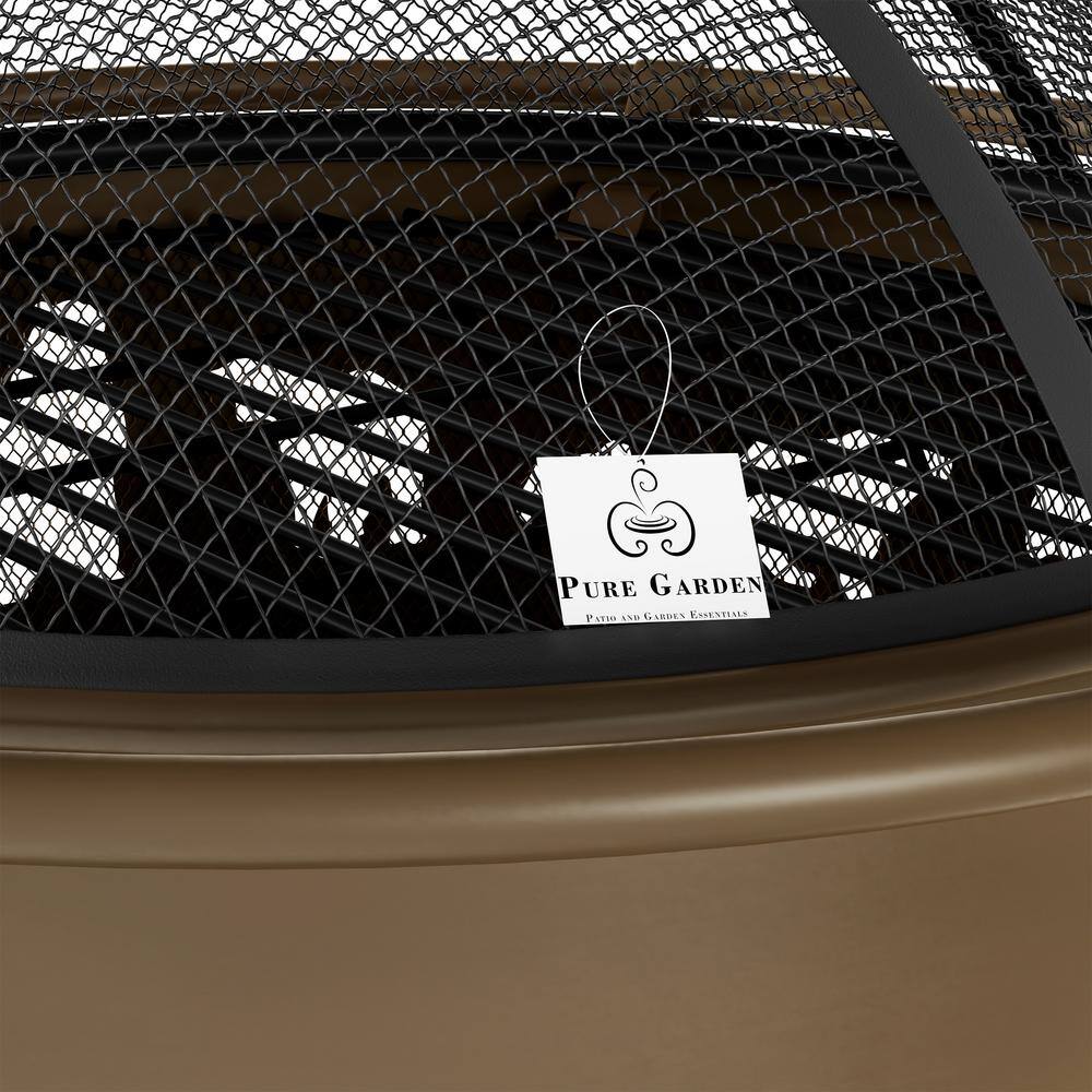 32-Inch Antique Gold Steel Wood Burning Fire Pit with Bear Cutouts