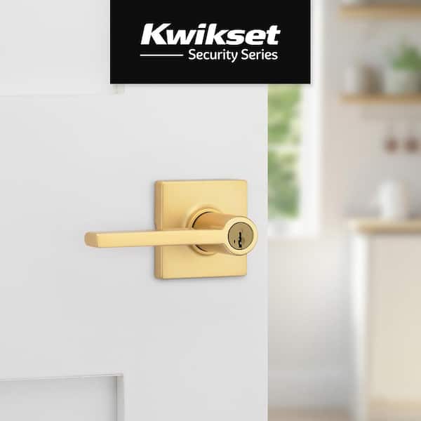 Kwikset Casey Satin Brass Square Keyed Entry Door Handle Featuring