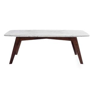 Faura 44 in. Oak White/Dark Brown Large Rectangle Marble Coffee Table with Walnut Legs
