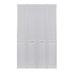 64 in. x 80 in. Seabrooke Louver Over Panel White Hollow Core PVC Vinyl Interior Bi-Fold Door