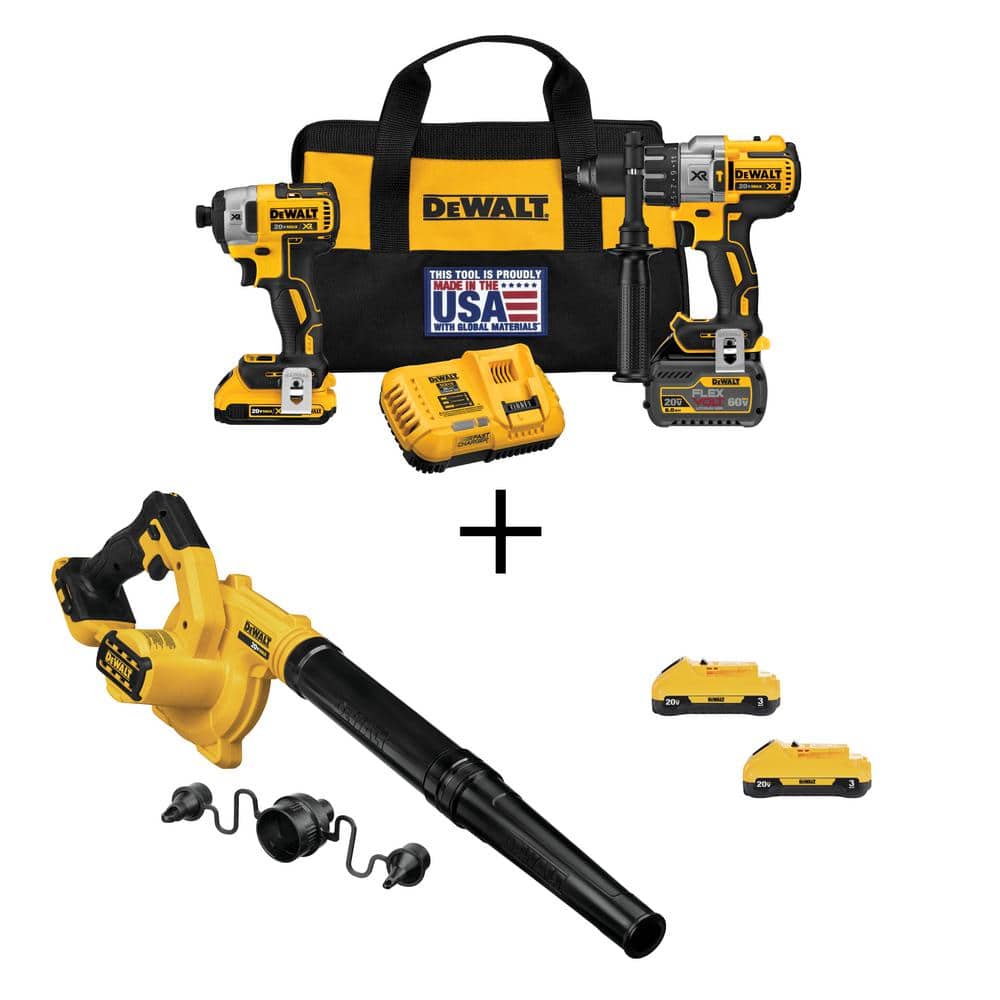 DEWALT 20V MAX Cordless Brushless Combo Kit, Cordless Blower, and (2) 20V  3.0Ah MAX Compact Lithium-Ion Batteries DCK299DTW100230 The Home Depot