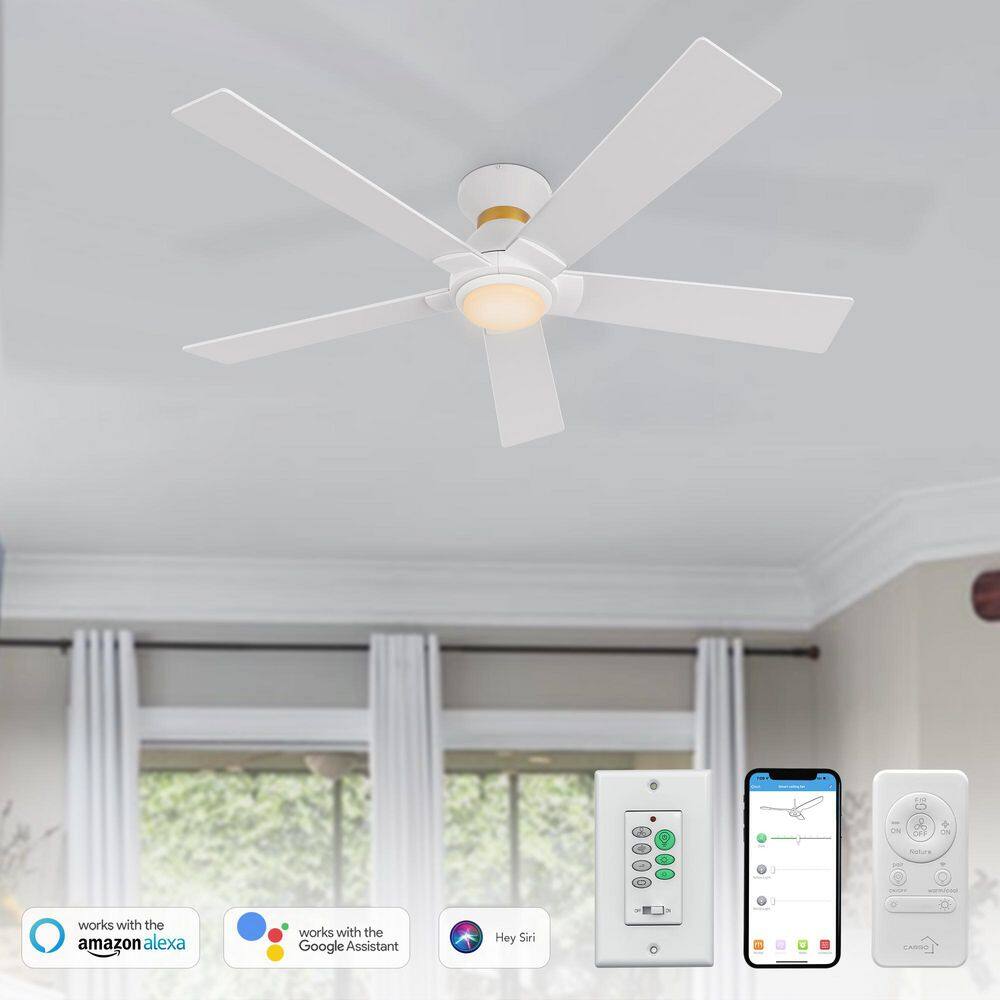 52 in. Indoor/Outdoor White Flush Mount LED Smart Ceiling Fan with Remote Control and Wall Control, 10-Speed DC Motor price history on PriceWatchPro