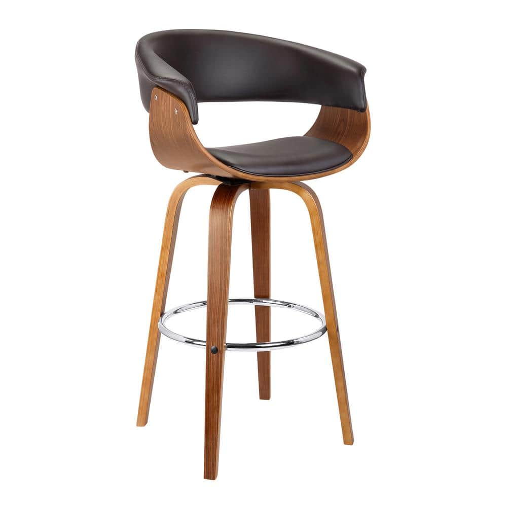 Walnut and Gray Faux Leather Swivel Counter Stool