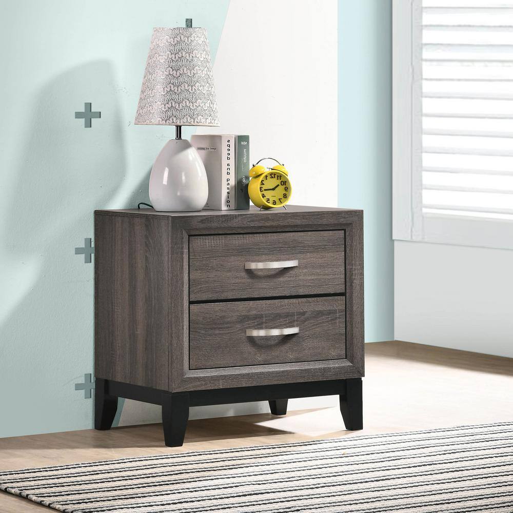 Watson 24" Gray Oak and Black 2-Drawer Nightstand