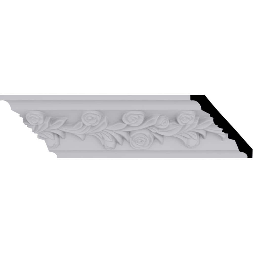 Primed Polyurethane Rose Crown Moulding, 94.5 in