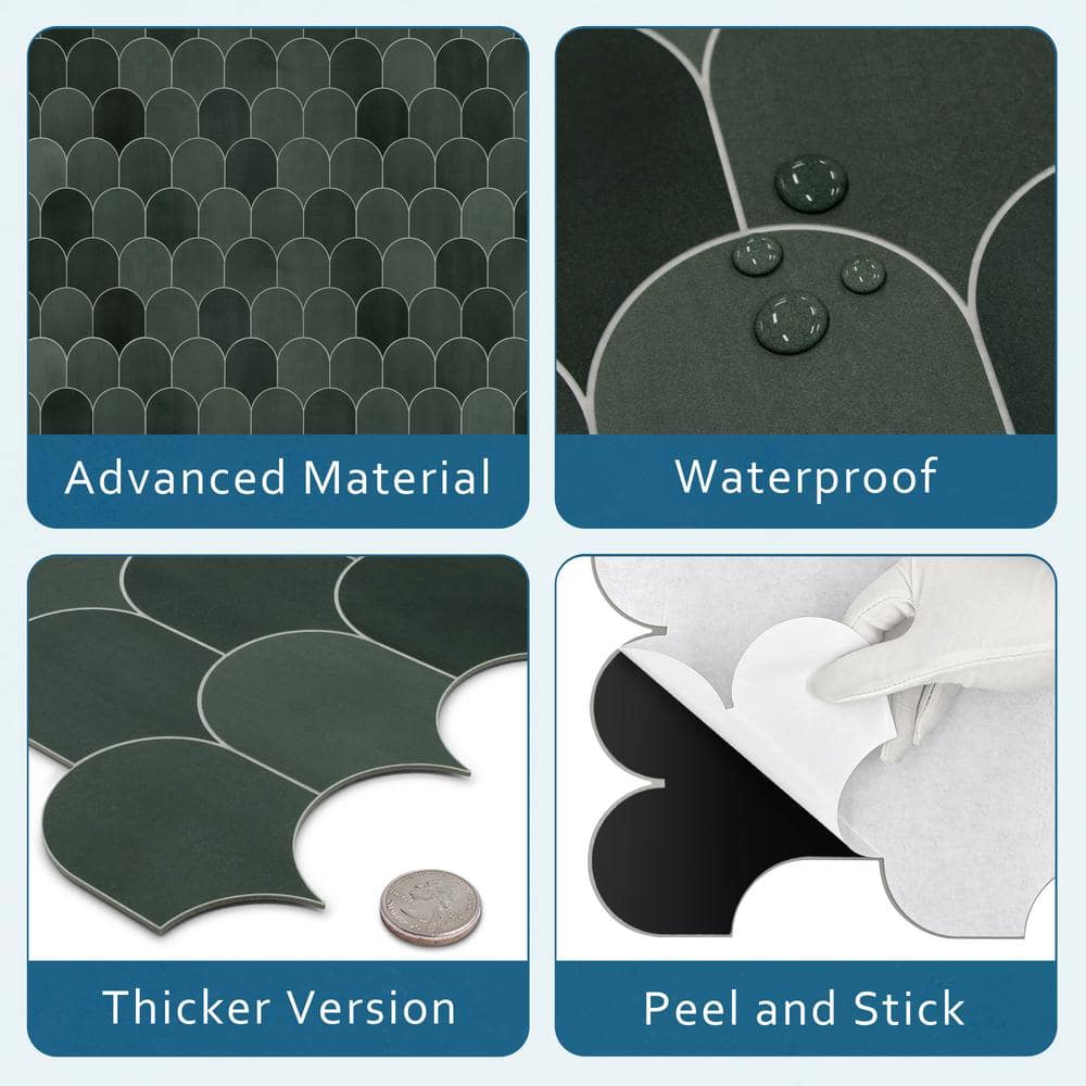 Green Fish Scale Stone Composite Peel & Stick Mosaic Tile