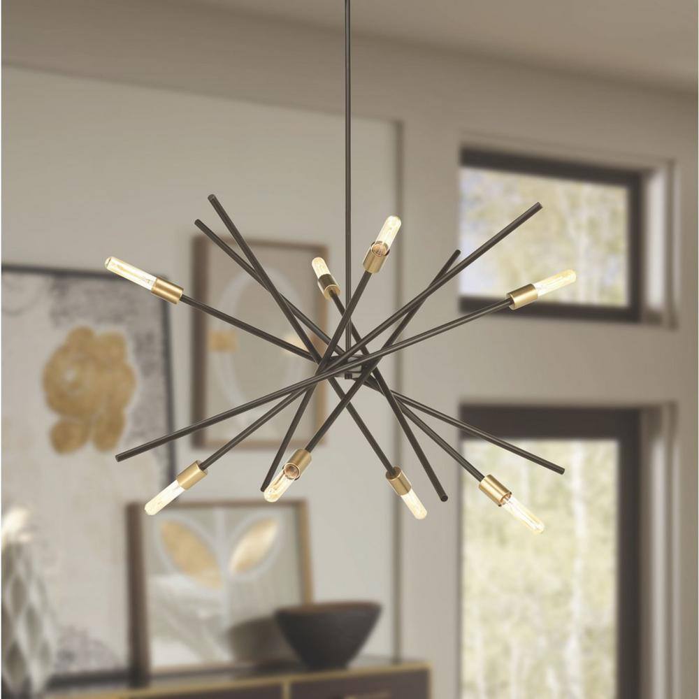 Antique Bronze Sputnik 8-Light Chandelier with Brass Accents