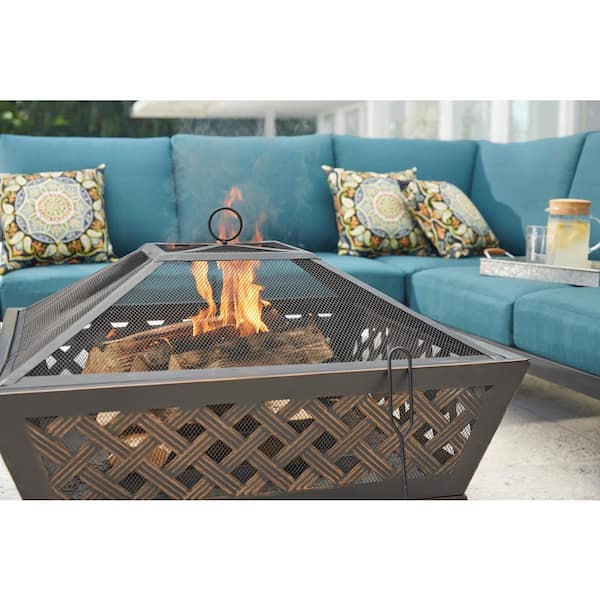Hampton Bay - Tipton 34.00 in. W Rubbed Bronze Steel Wood Outdoor Fire Pit with Screen and Poker Included