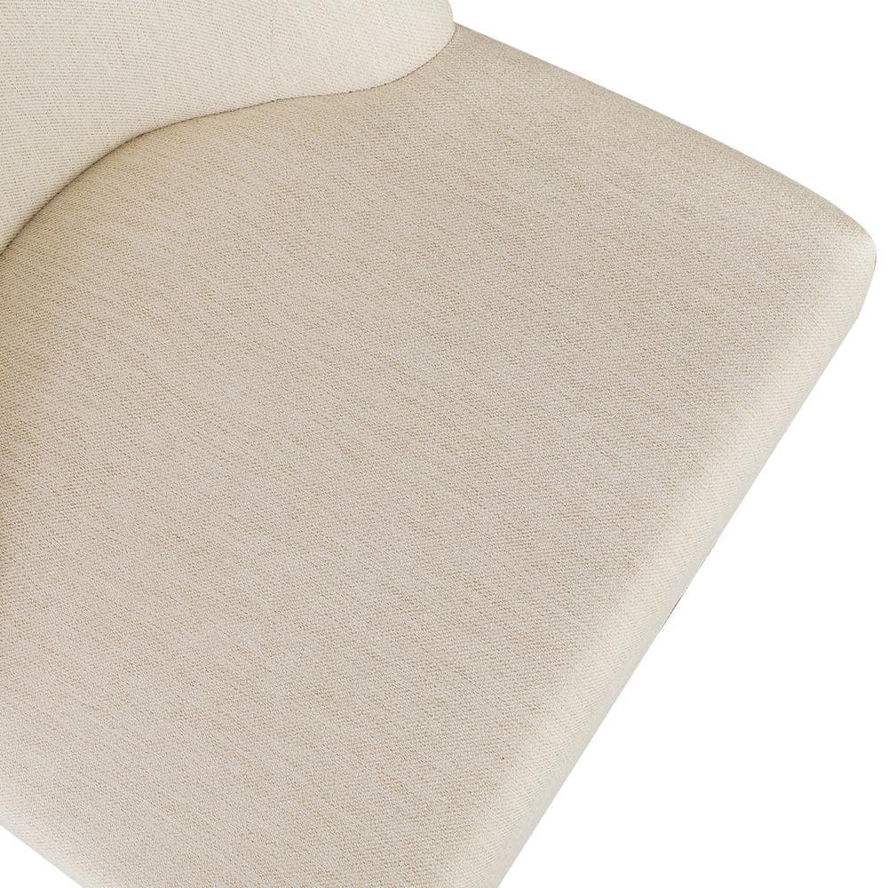 Off-White Linen Upholstered Swivel Counter Stools with Wood Legs, Set of 3