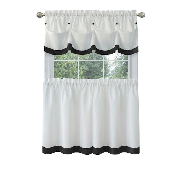 ACHIM Lana 58 in.W x 24 in. L Polyester Light Filtering Window Rod Pocket Tier and Valance Set In Black