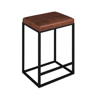 Riley 24 in. Brown Backless Steel Stool with Faux Leather Seat (Set of 2)