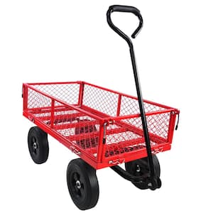 3.5 cu. ft. Red Utility Metal Garden Cart Outdoor Lawn Wagon with Removable Sides