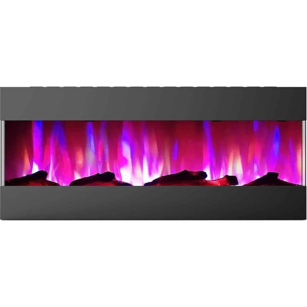 Cambridge 50 in. Wall Mounted Electric Fireplace with Logs and LED Color Changing Display in Black