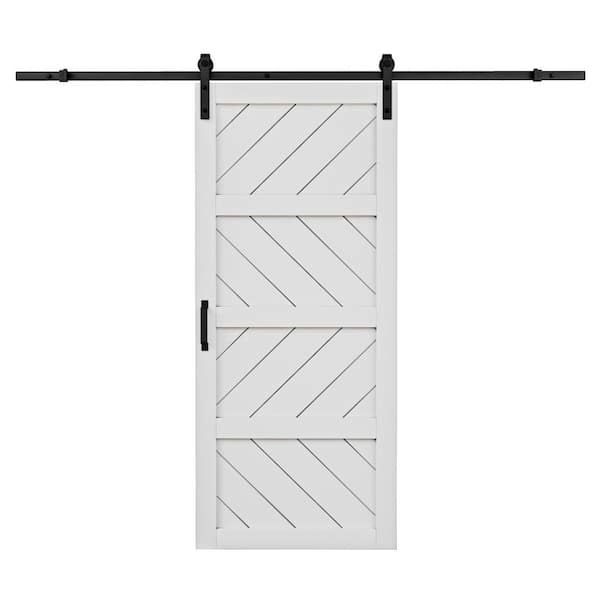 EH PUERTA 36 in. x 84 in. White 4 Lite Wave Pattern Finished MDF Sliding Barn Door with Hardware Kit and Soft Close