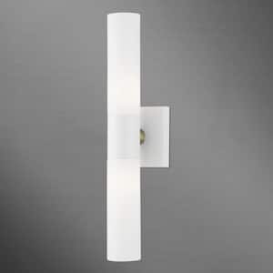 Aspen 17.75 in. 2-Light Textured White ADA Vanity Light with Satin Opal White Twist Lock Glass