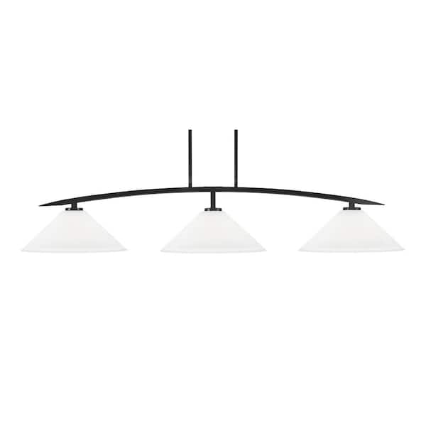 Unbranded Siena 3-Light Matte Black Billiard-Light with White Muslin Glass