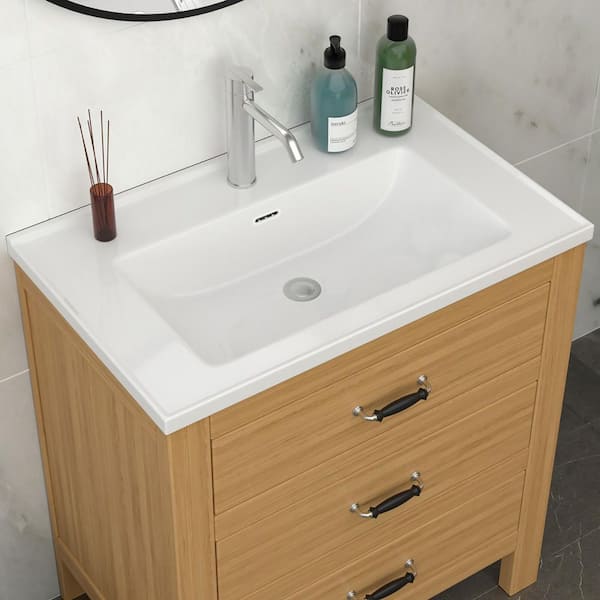 32 in. Drop-in Bathroom Sink in White Ceramic with Single Vanity Top(Sink Only)