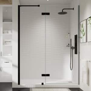 Tampa 57 11/16 in. W x 72 in. H Pivot Frameless Shower Door in Oil Rubbed Bronze With Shelves