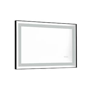 36 in. W x 24 in. H Large Rectangular Aluminium Framed Dimmable Wall Bathroom Vanity Mirror in Matte Black