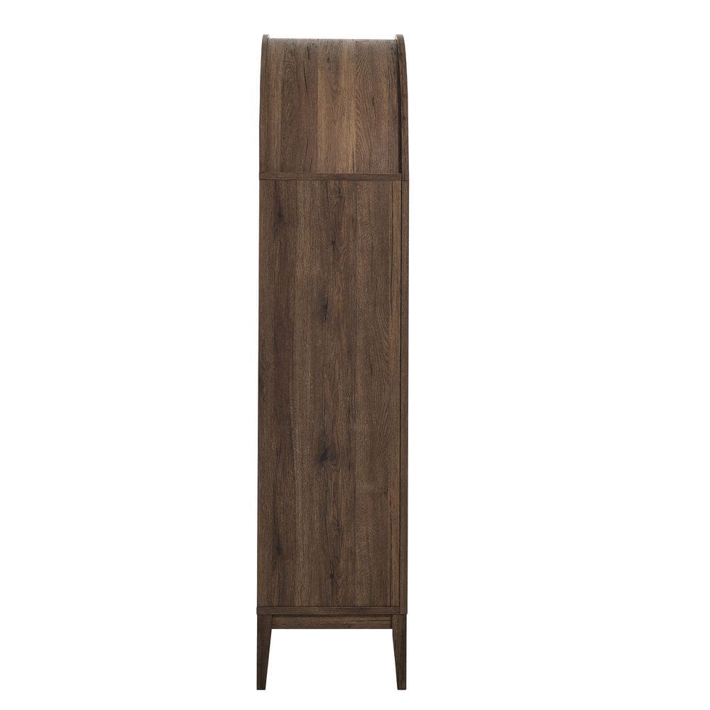 Nolan 74" Walnut Light Oak Arched Storage Display Cabinet with Glass Doors
