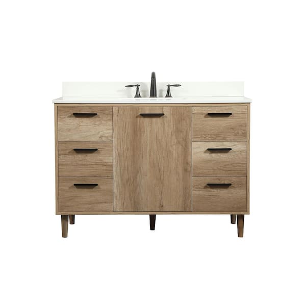 Unbranded Simply Living 48 in. W x 22 in. D x 34 in. H Bath Vanity in Natural Oak with Ivory White Engineered Marble Top
