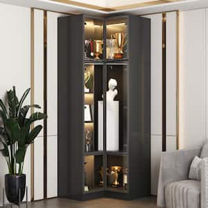 94.5 in. H Black Wooden 4-Door Corner Accent Storage Cabinet with Glass Doors, LED Lights
