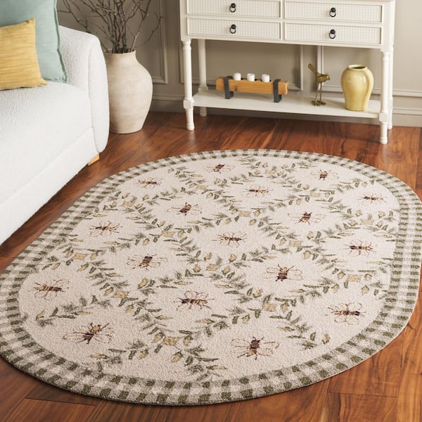Chelsea 3 ft. x 5 ft. Oval Ivory/Green Border Diamond Floral Area Rug