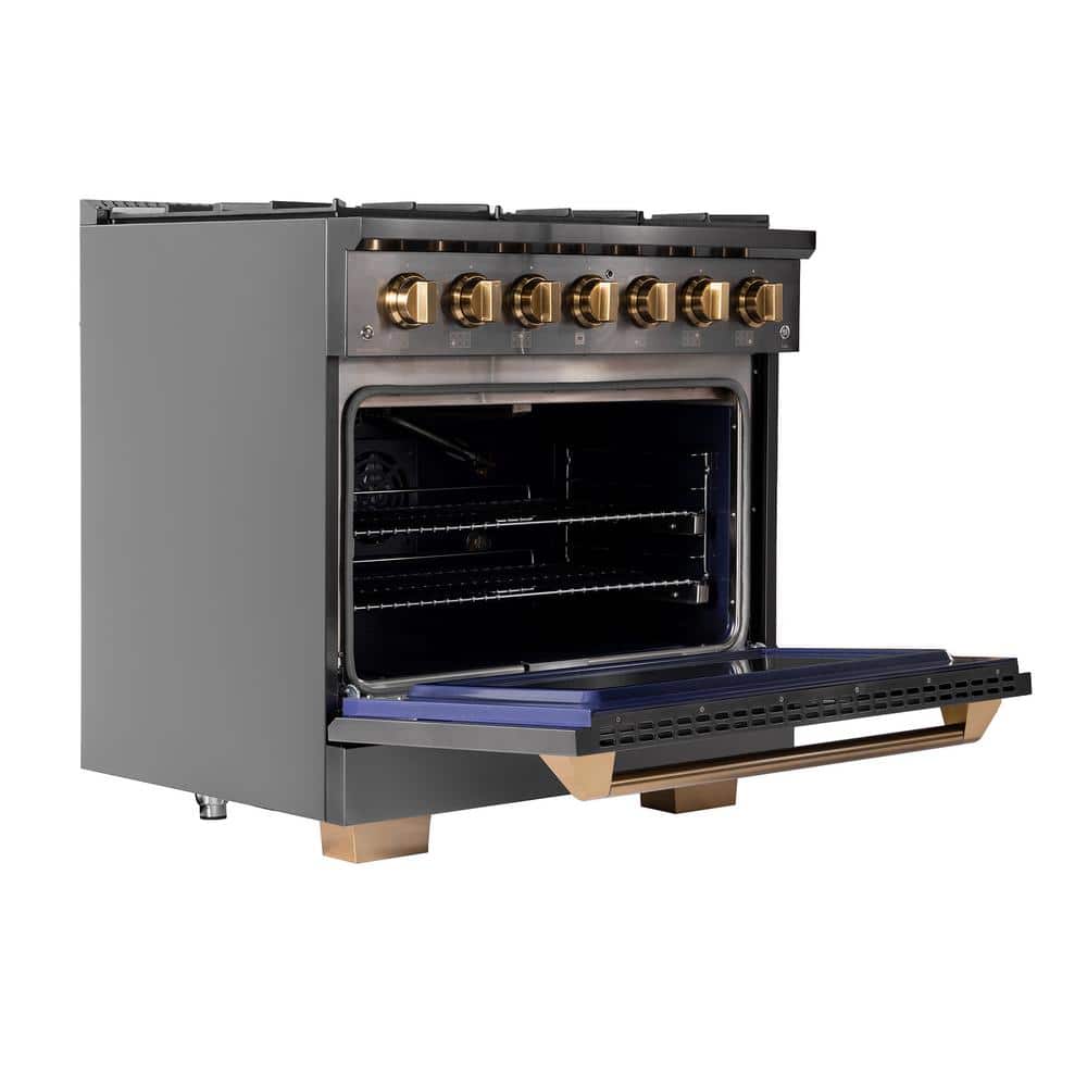 Gemstone 36" Titanium Stainless Steel Propane Gas Range with Gold Accents