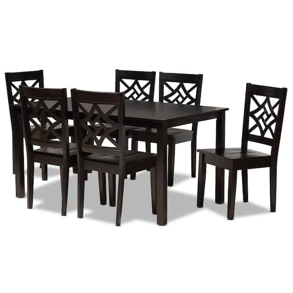 Baxton Studio Nicolette 7-Piece Dark Brown Dining Set