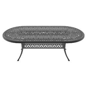 86.22 in. (L) x 42.32 in. (W) Black Oval Cast Aluminum Outdoor Dining Table