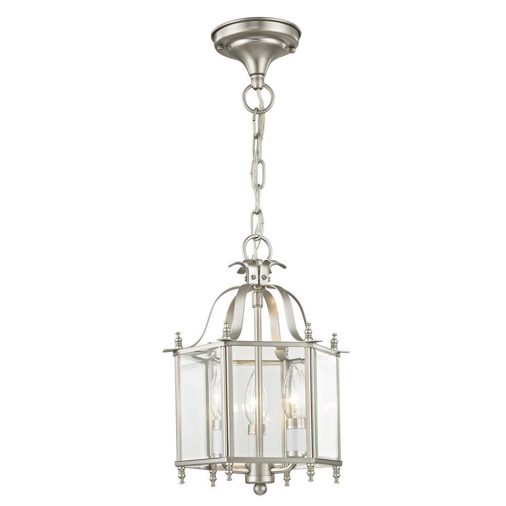 Elegant Brushed Nickel 3-Light Chandelier with Clear Beveled Glass