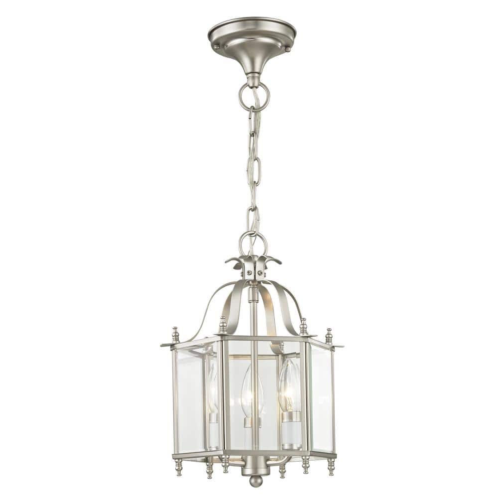 Elegant Brushed Nickel 3-Light Chandelier with Clear Beveled Glass